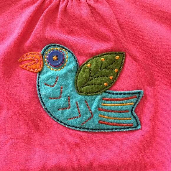Hanna Andersson Bird Applique Pink Ruffle Top 100 - Picture 3 of 10